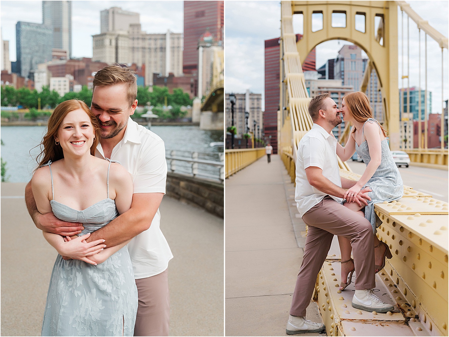 pittsburgh fun engagement photographer • Incredible Pittsburgh Yellow Bridges Engagement Photos