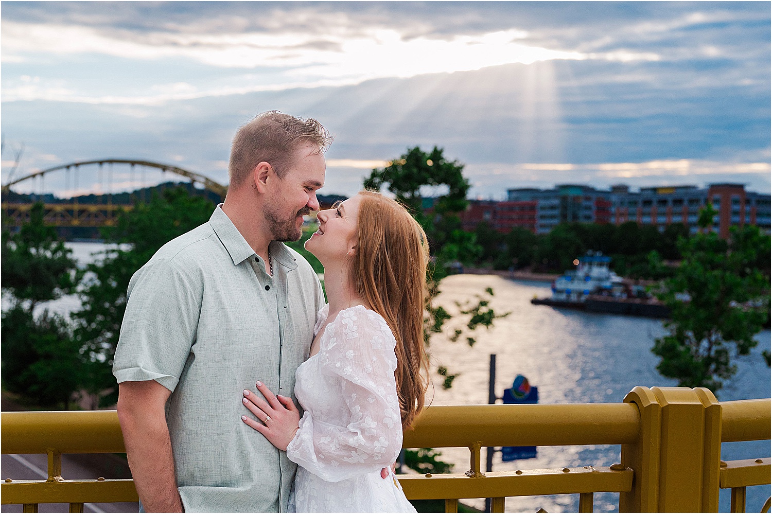 love on the rivers pittsburgh engagement pics • Incredible Pittsburgh Yellow Bridges Engagement Photos