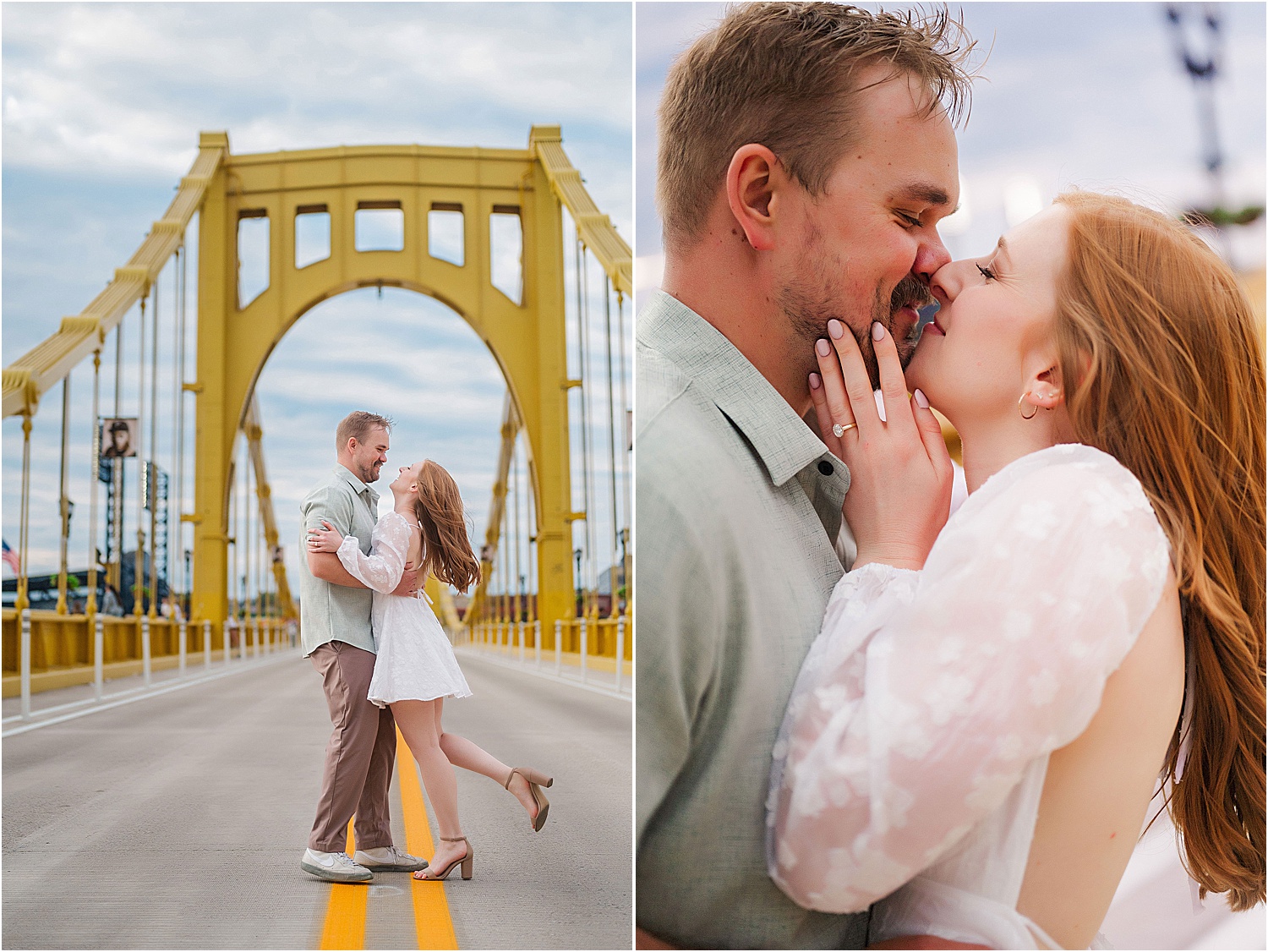 Roberto Clemente Bridge engagement pictures • Incredible Pittsburgh Yellow Bridges Engagement Photos