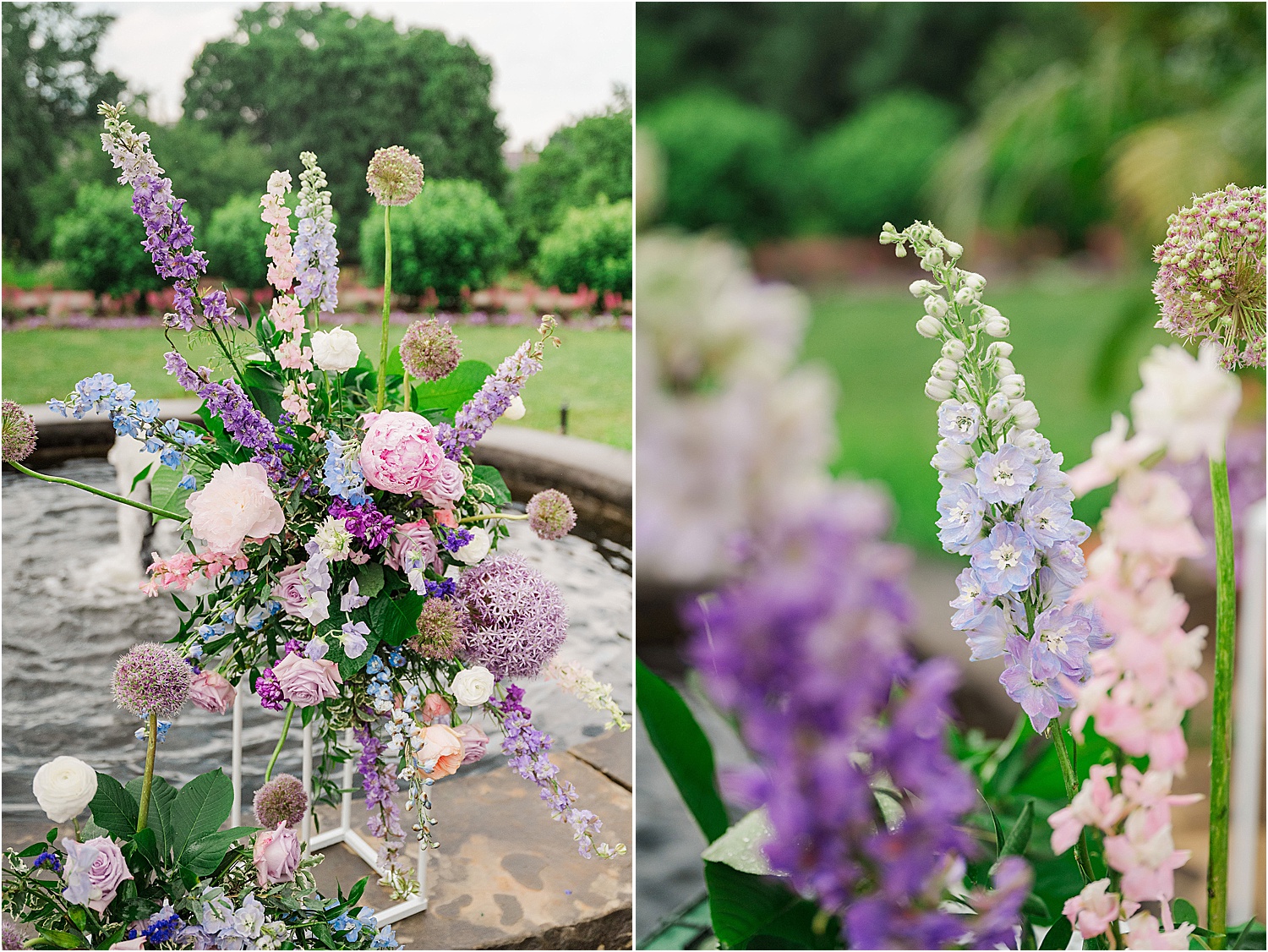 wedding flowers blue pink purple lilac • Wild Weather - Love at a Phipps Conservatory Outdoor Garden Wedding