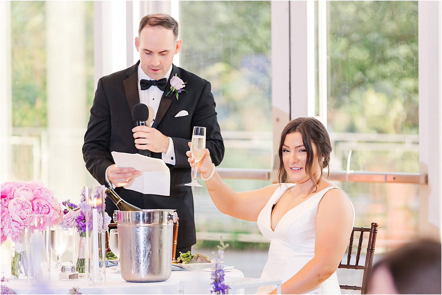 Groom giving toast at wedding • Wild Weather - Love at a Phipps Conservatory Outdoor Garden Wedding