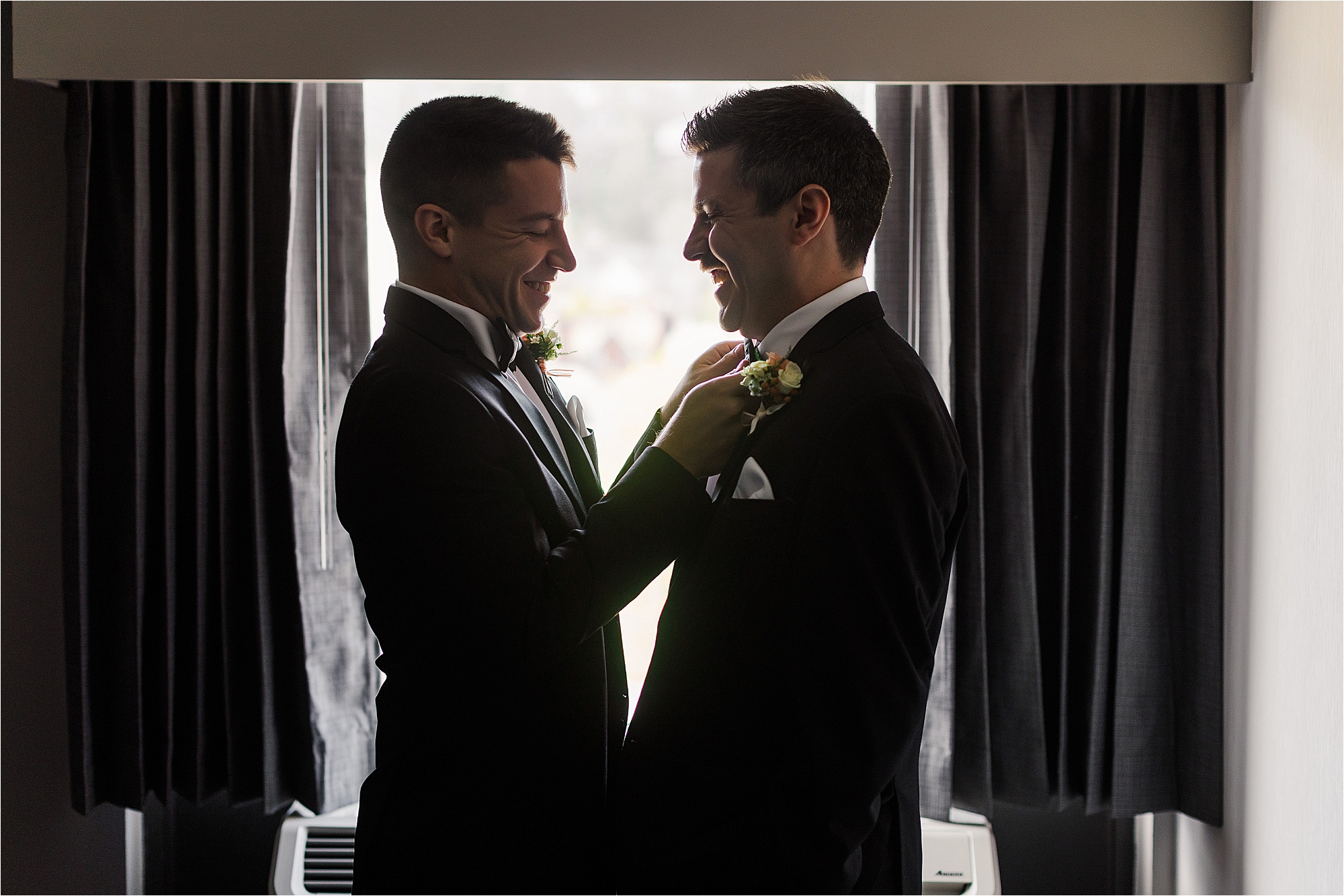 groom and brother getting ready at pitt wedding • Soldiers and Sailors Memorial Hall Wedding Photos