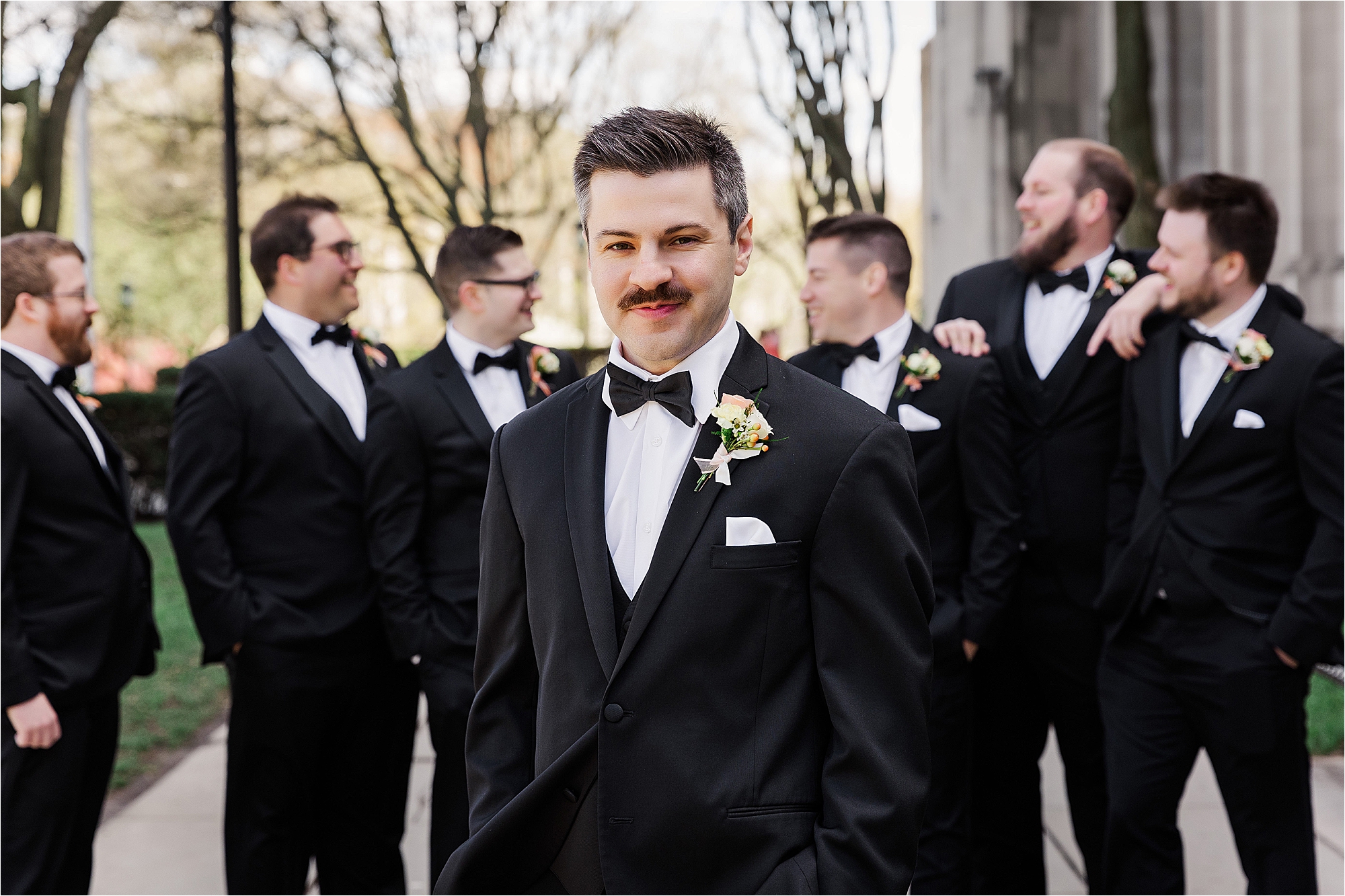 pittsburgh wedding groom photo with groomsmen • Soldiers and Sailors Memorial Hall Wedding Photos