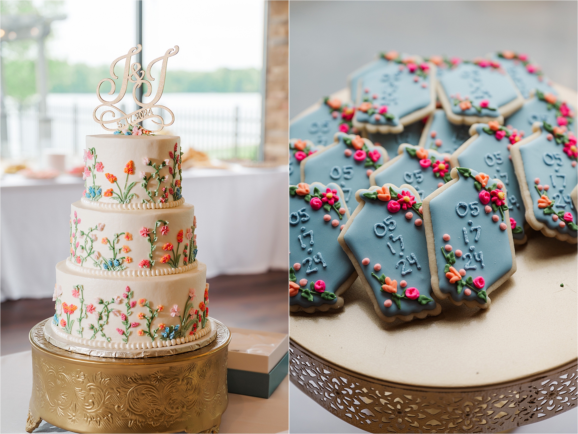 youngstown wedding cake and cookie table • Vineyards at Pine Lake Events Center Wedding in Columbiana, Ohio