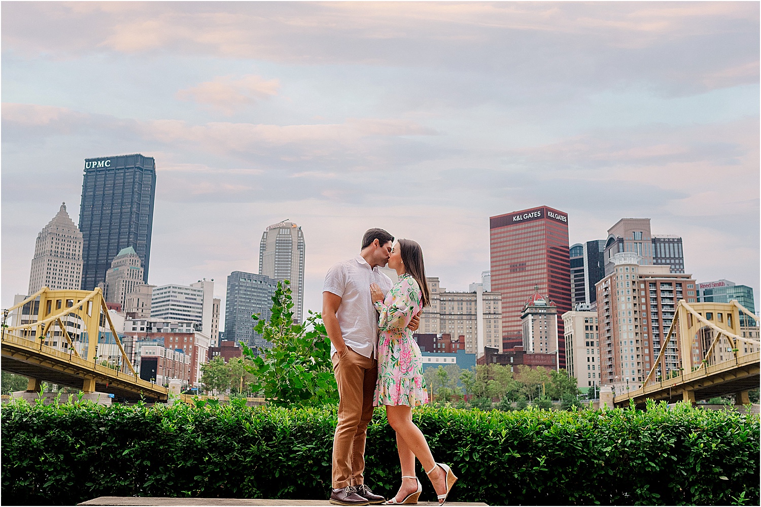 beautiful pittsburgh skyline engagement photo • Iconic Pittsburgh Skyline North Shore Engagement Session