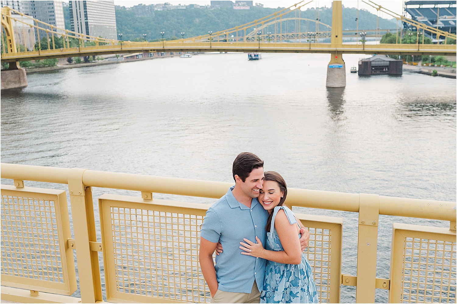 engagement photos on andy warhol pittsburgh north shore bridge • Iconic Pittsburgh Skyline North Shore Engagement Session