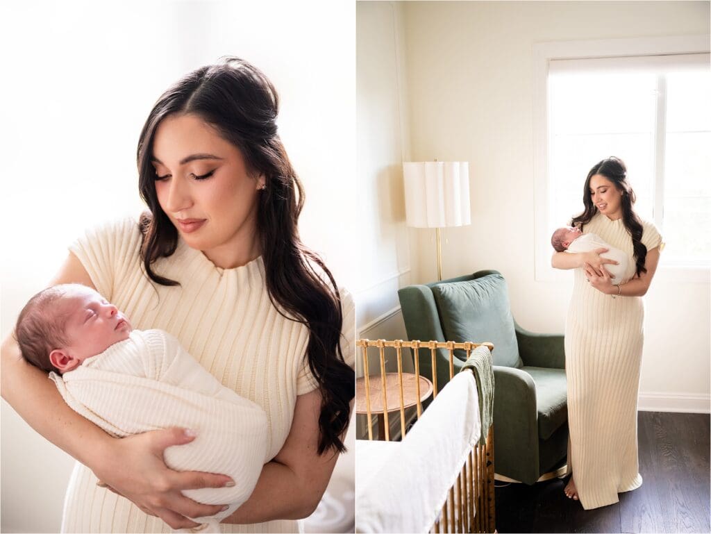 mom standing in italian-inspired nursery